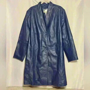 NWT Jessica London Outerwear Blue Leather Lightweight Swing Coat 26W